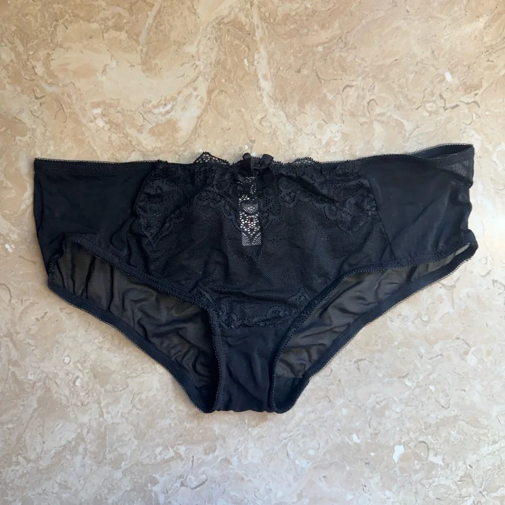 Gilligan & O’Malley Intimates Lingerie Black Lace Sheer Mesh Panty Brief Large